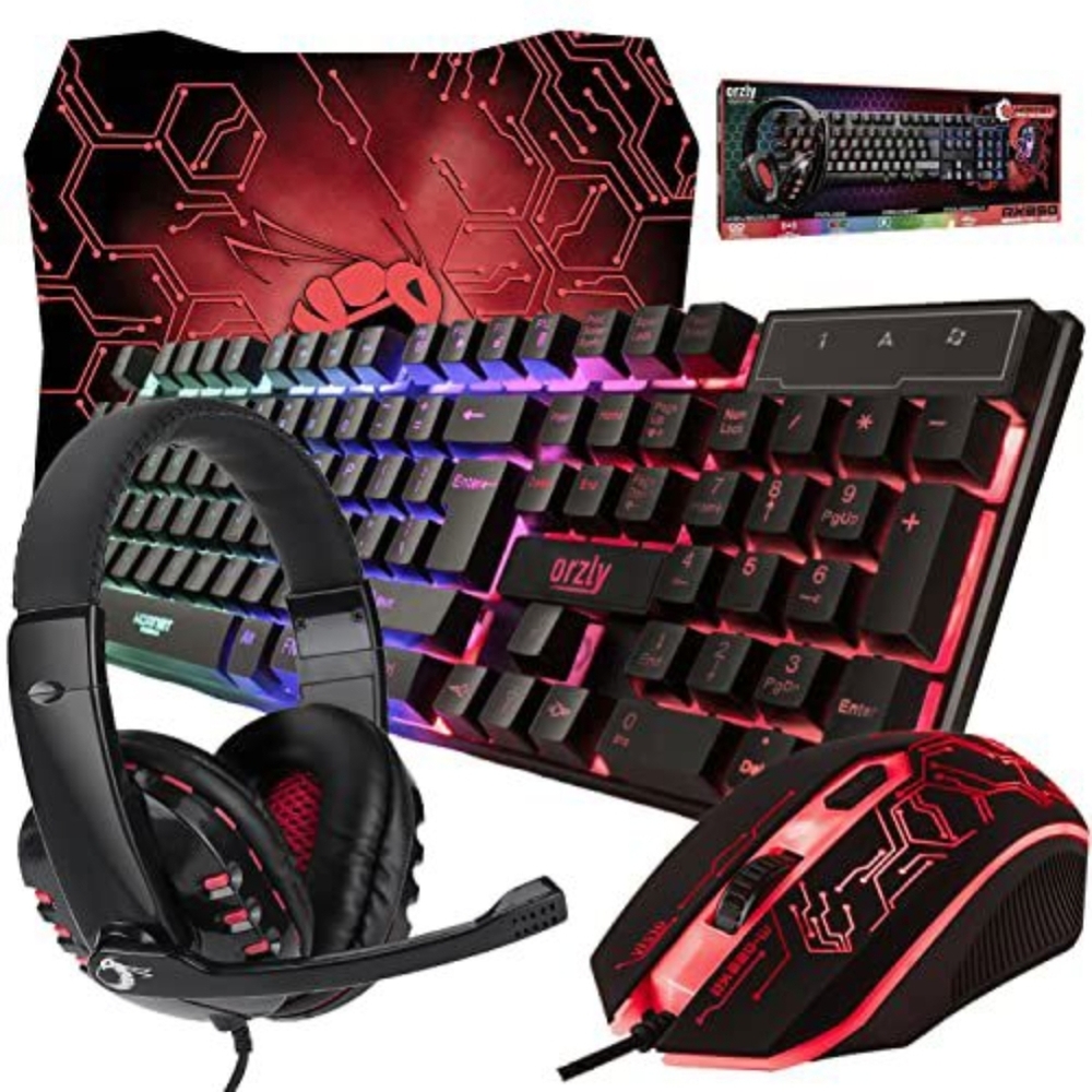 Gaming Keyboard, Mouse, and Headset Bundle - Black and Red